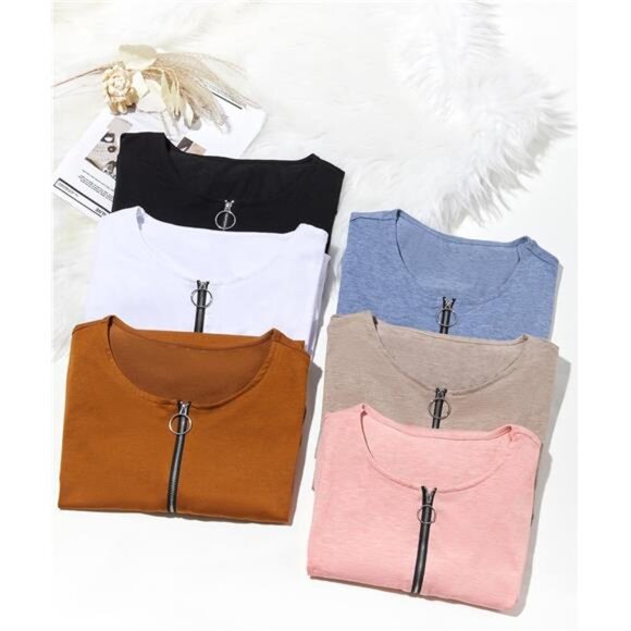 Women's Casual Long Sleeve Tunic Shirt Round Neck with Button Side Blouse - Picture 7 of 7